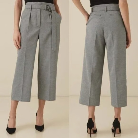 REISS Black White Gray Houndstooth Cropped Culottes Trousers Pants - US 2 (UK 6) - Picture 1 of 16